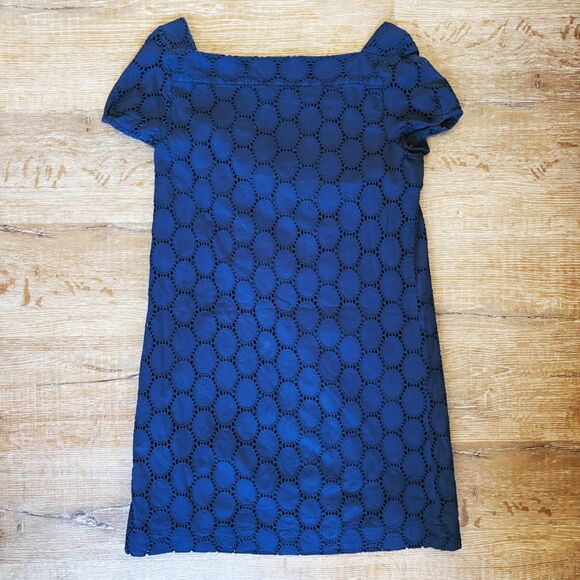 Ann Taylor LOFT Women's 6 Eyelet Short Sleeve Tunic Shift Dress Navy - Picture 2 of 6